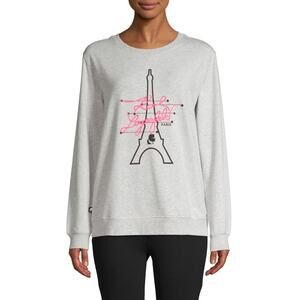 Karl Lagerfeld Sweatshirt Women Medium Gray Neon Signature Eiffel Tower Pullover